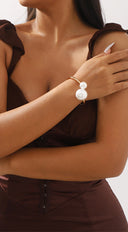 Pearl Adjustable Bangle Bracelet - Gold