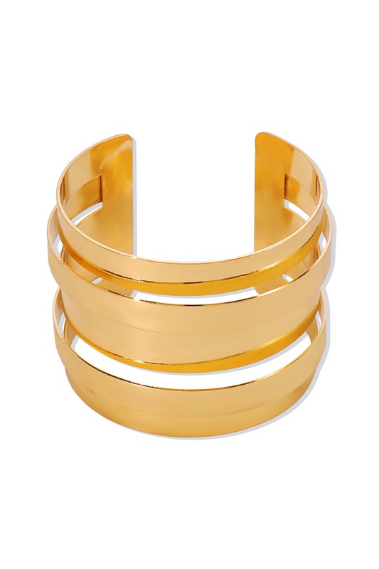 Wide Metal Hollow Out Cuff Bracelet - Gold