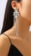 Lux Long Crystal Drop Earrings - Silver