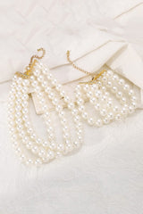 Opulent Layers Pearl Choker Necklace & Bracelet Set - White