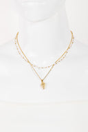 Conch Charm Pearl Beads Layered Necklace - Gold