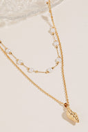 Conch Charm Pearl Beads Layered Necklace - Gold