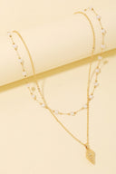 Conch Charm Pearl Beads Layered Necklace - Gold