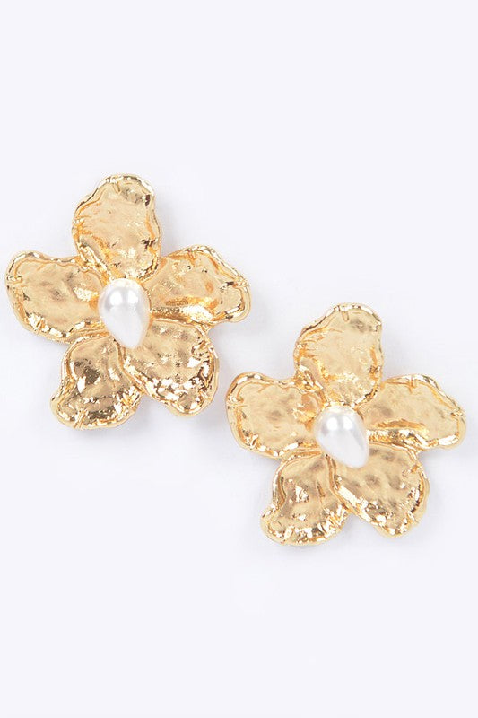 Bright Blossom Metal Flower Earrings - Gold
