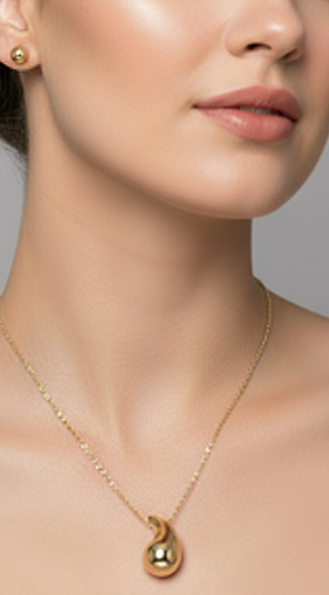 Large Water Drop Pendant Necklace & Earring Set - Gold