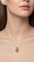 Large Water Drop Pendant Necklace & Earring Set - Gold