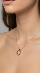 Large Water Drop Pendant Necklace & Earring Set - Gold