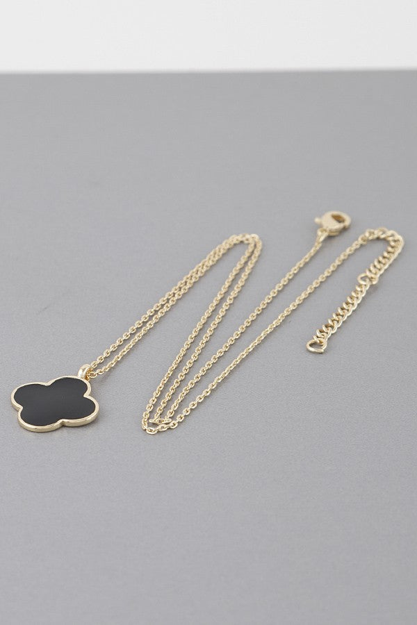 Clover Pendant Chain Necklace - Black