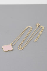 Clover Pendant Chain Necklace - Pink