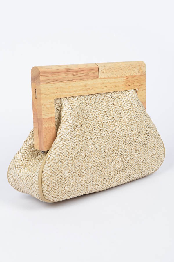Gia Wood Frame Handbag Clutch - Beige
