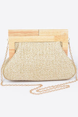 Gia Wood Frame Handbag Clutch - Beige