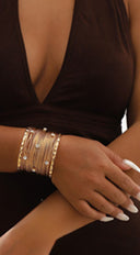 Hava Rhinestone Metal Multi-layer Wire Cuff Bracelet - Gold