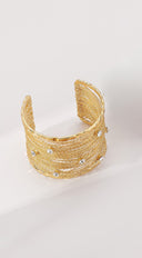 Hava Rhinestone Metal Multi-layer Wire Cuff Bracelet - Gold