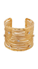 Hava Rhinestone Metal Multi-layer Wire Cuff Bracelet - Gold