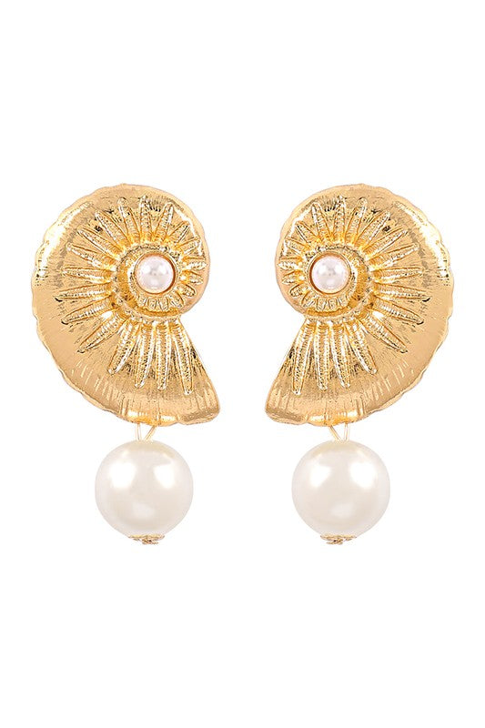 Ocean Jewel Conch Pearl Earrings - Gold