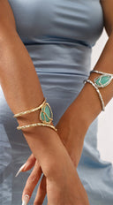 Reem Irregular Metal Wrap Resin Cuff Bracelet - Gold