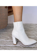 Caterina Block Heel Ankle Boots - White