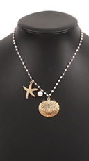 Pearl Chain Starfish Shell Necklace - Gold