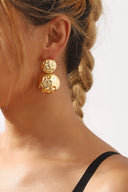 Glimmering Layered Hammered Round Earrings in Gold close-up detail shot
