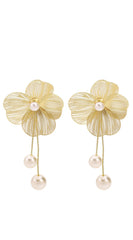 Mia Tassel Pearl Flower Dangle Earrings - Gold