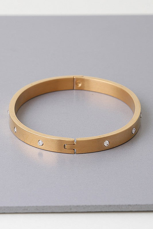 Cia Multi Rhinestone Cuff Bracelet - Gold