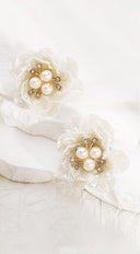 Elegant Pearl Resin Flower Stud Earrings - White