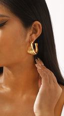 Twist Metal Striped Hoop Earrings - Gold