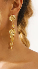 Long Layered Metal Disc Dangle Earrings - Gold