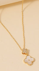 Gold Dipped Cz And Shell Clover Charms Necklace - Gold Cream