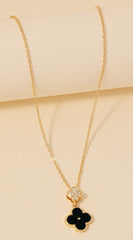 Gold Dipped Cz And Shell Clover Charms Necklace - Gold Black