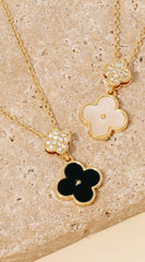 Gold Dipped Cz And Shell Clover Charms Necklace - Gold Cream