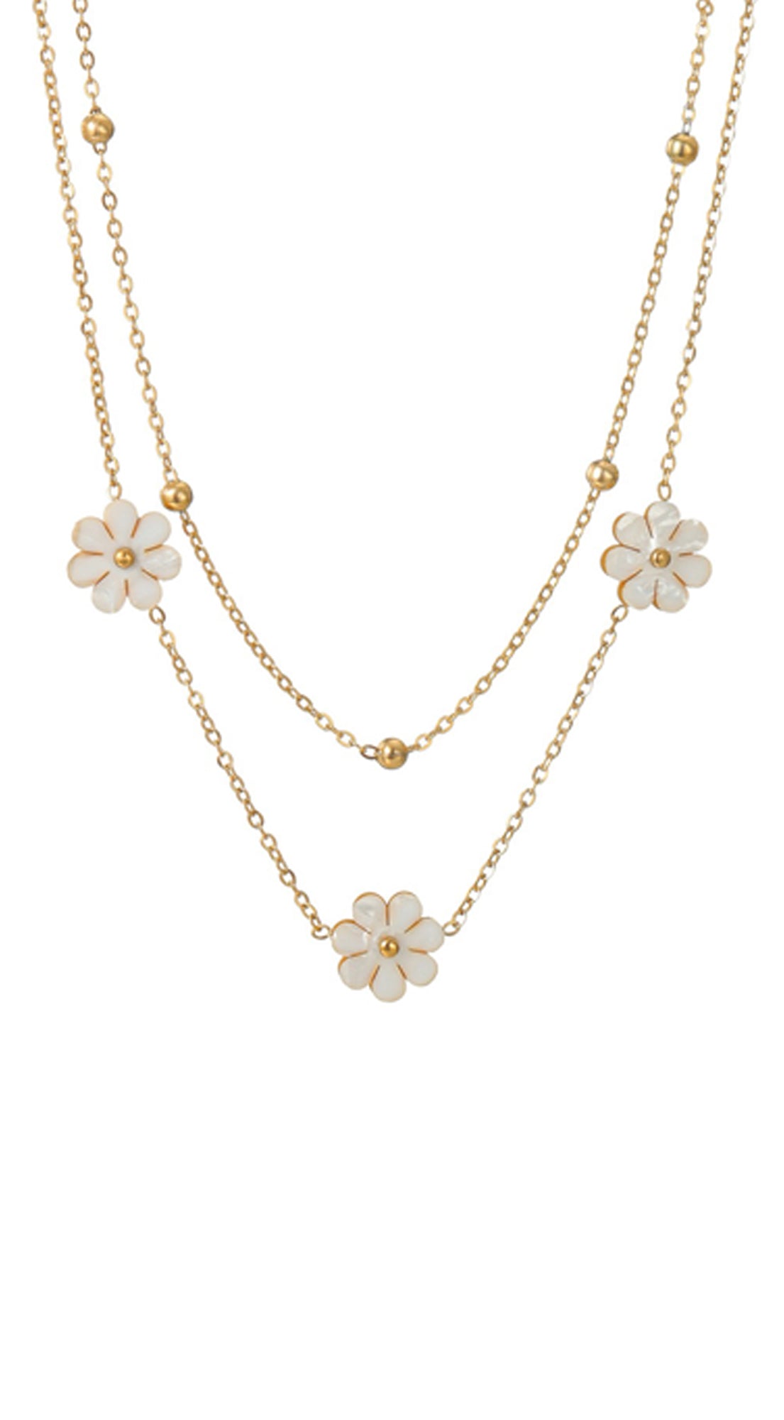 Golden Bloom Double Layered 18K Gold Plated Chain Necklace - Gold