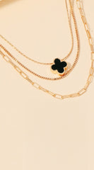Clover Pendant Layered Chains Necklace Set - Gold