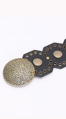 Antique Luxe Gold Disc Faux Leather Boho Western Waist Belt - Black