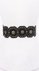 Vanna Silver Disc Faux Leather Boho Western Waist Belt - Black