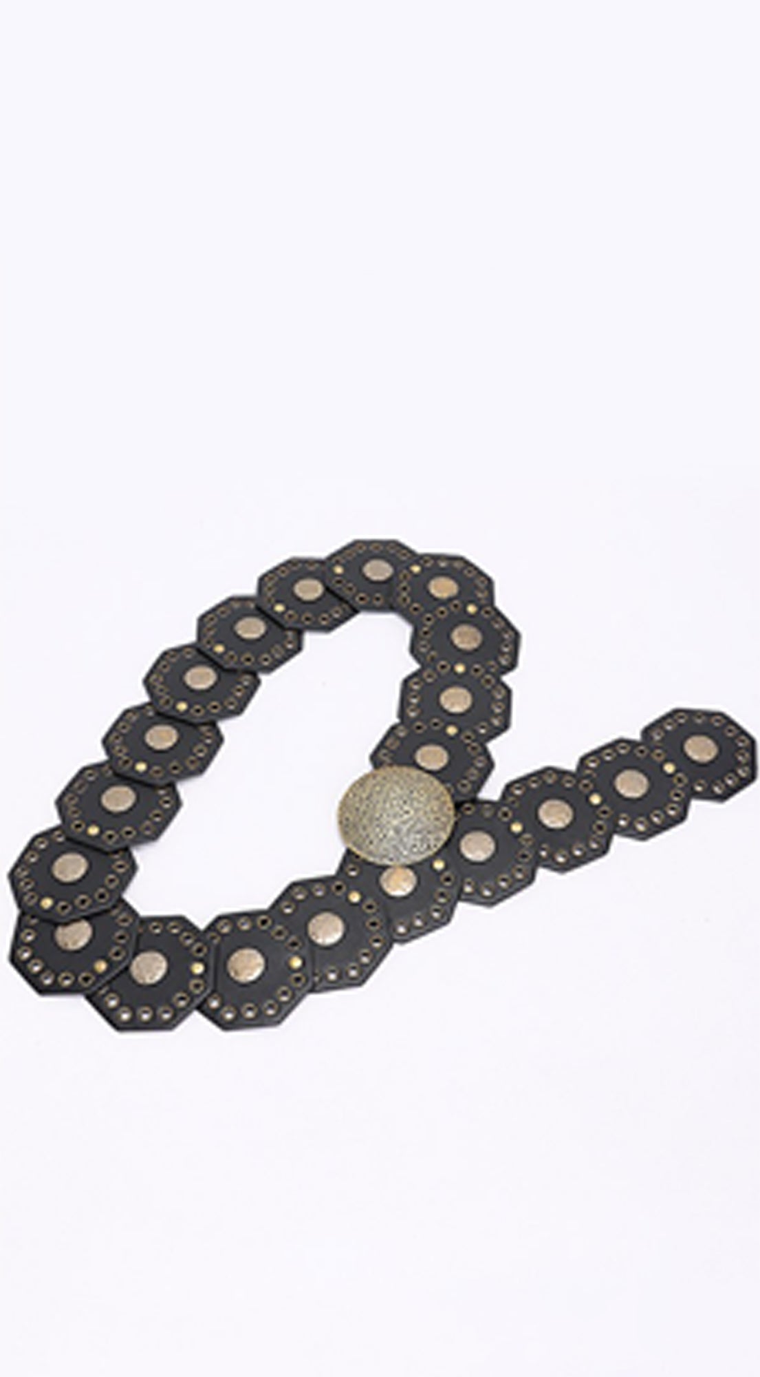 Antique Luxe Gold Disc Faux Leather Boho Western Waist Belt - Black