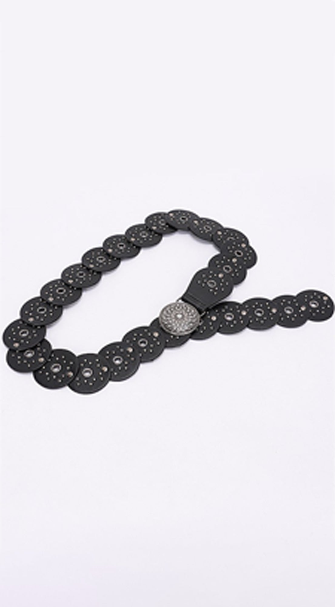 Vanna Silver Disc Faux Leather Boho Western Waist Belt - Black