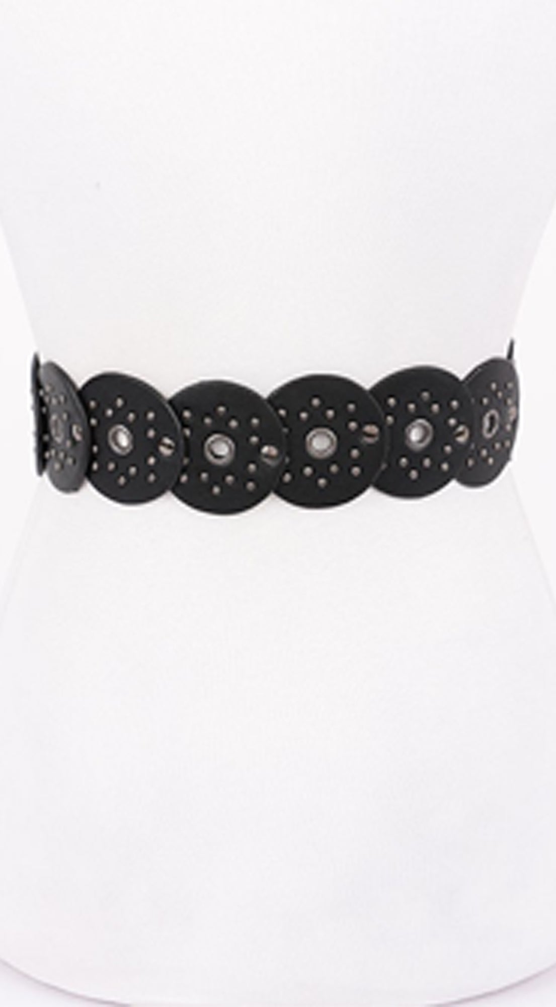 Vanna Silver Disc Faux Leather Boho Western Waist Belt - Black