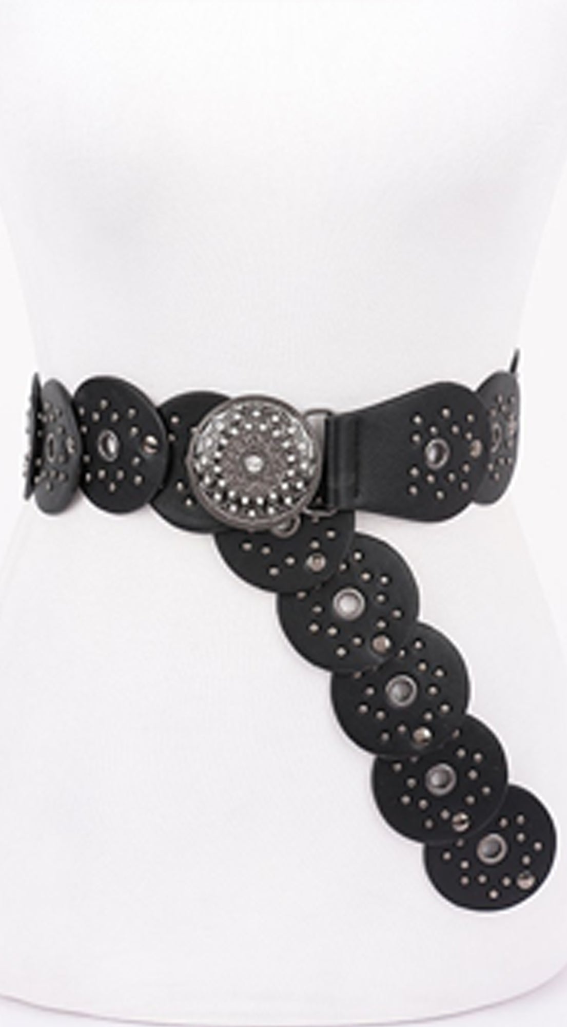Vanna Silver Disc Faux Leather Boho Western Waist Belt - Black