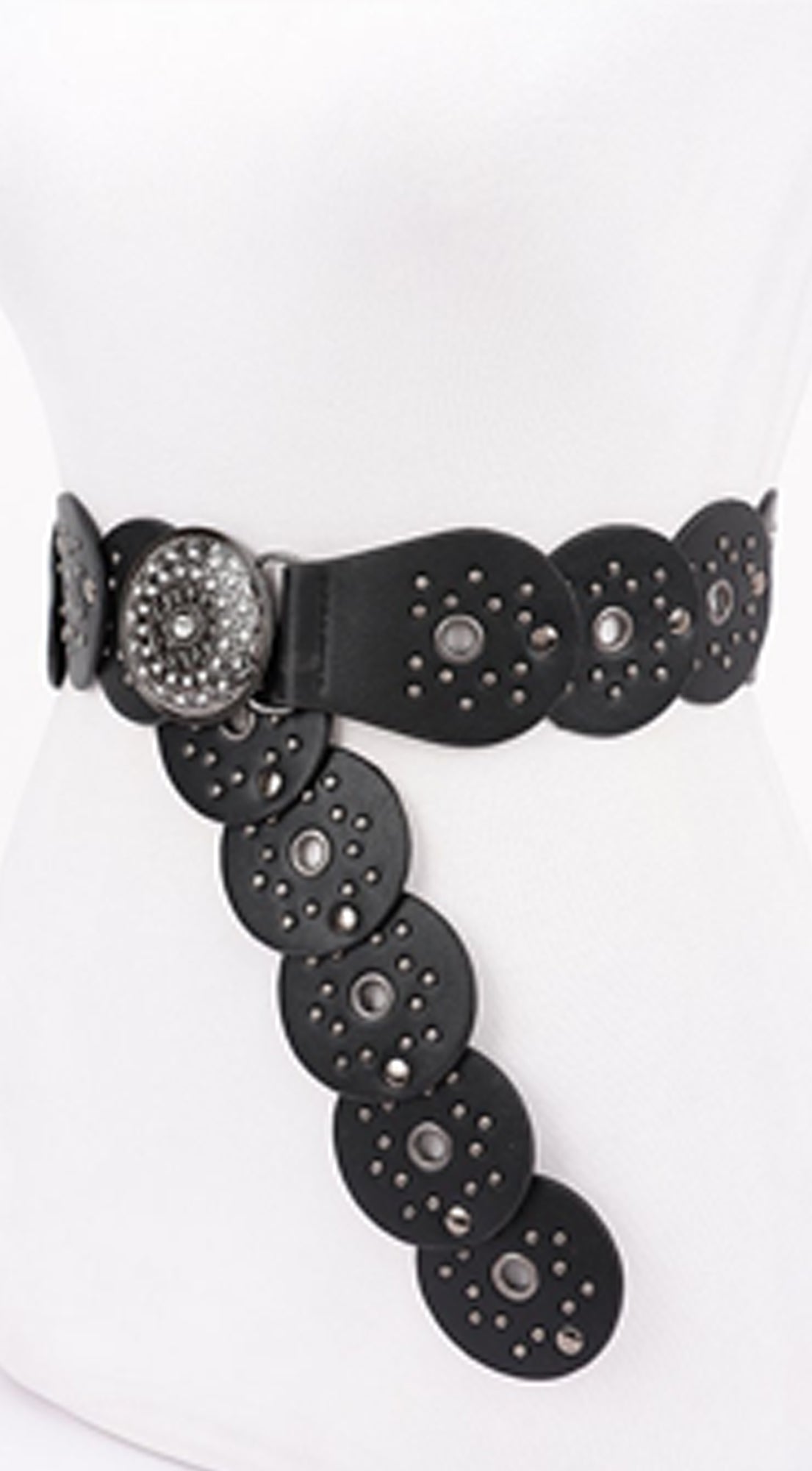 Vanna Silver Disc Faux Leather Boho Western Waist Belt - Black