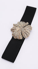 Fia Flower Gold Metal Buckle Elastic Belt - Black