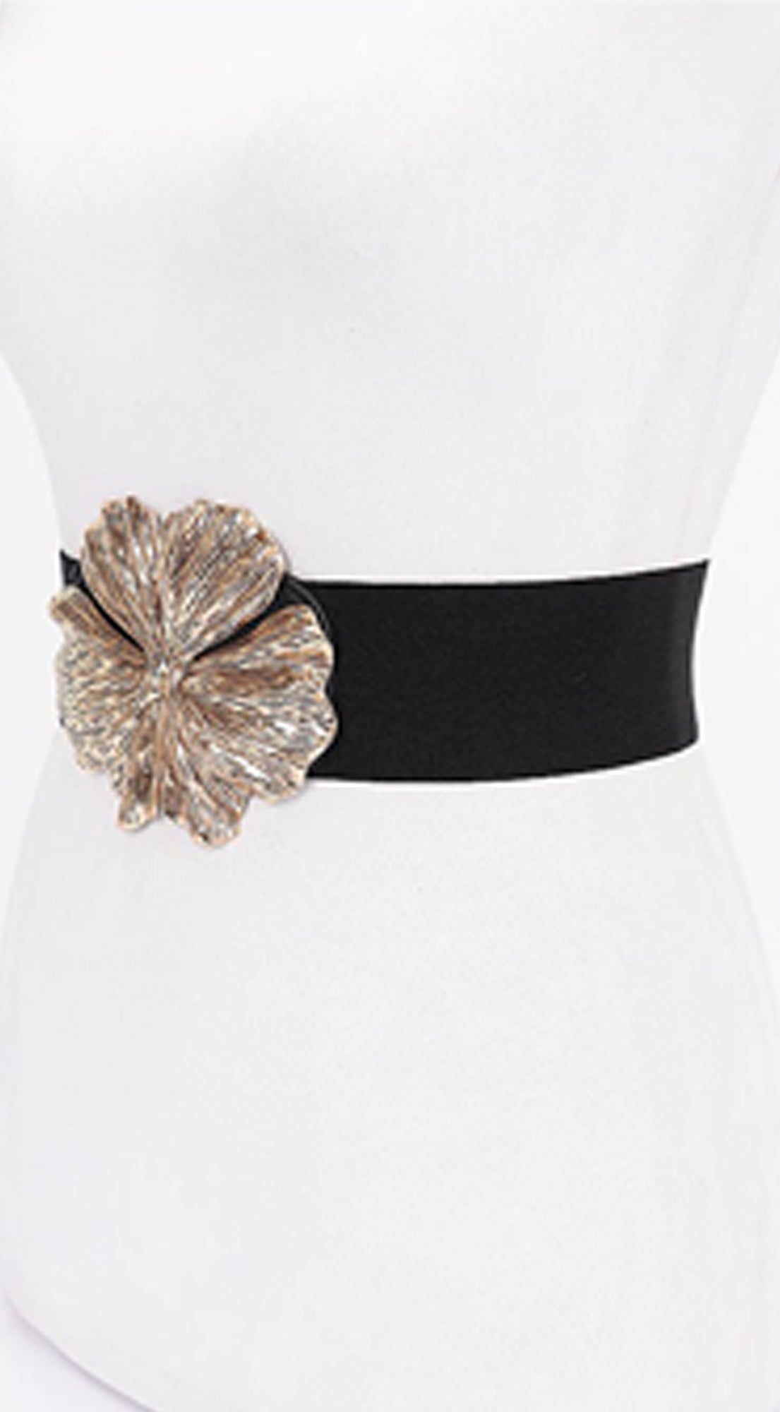 Fia Flower Gold Metal Buckle Elastic Belt - Black