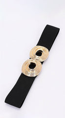 Uma Gold Metal Buckle Elastic Belt - Black