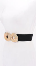 Uma Gold Metal Buckle Elastic Belt - Black