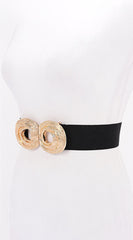 Uma Gold Metal Buckle Elastic Belt - Black