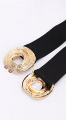 Uma Gold Metal Buckle Elastic Belt - Black