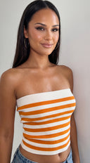 Marinella Striped Knit Tube Top - Orange