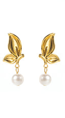 Eternal Flower Pearl Drop Dangle 18K Earrings - Gold