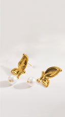 Eternal Flower Pearl Drop Dangle 18K Earrings - Gold