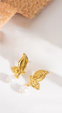 Eternal Flower Pearl Drop Dangle 18K Earrings - Gold